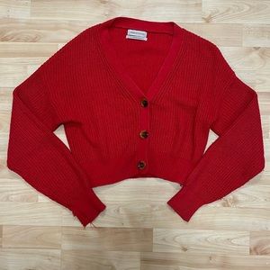Cropped Red Cardigan
